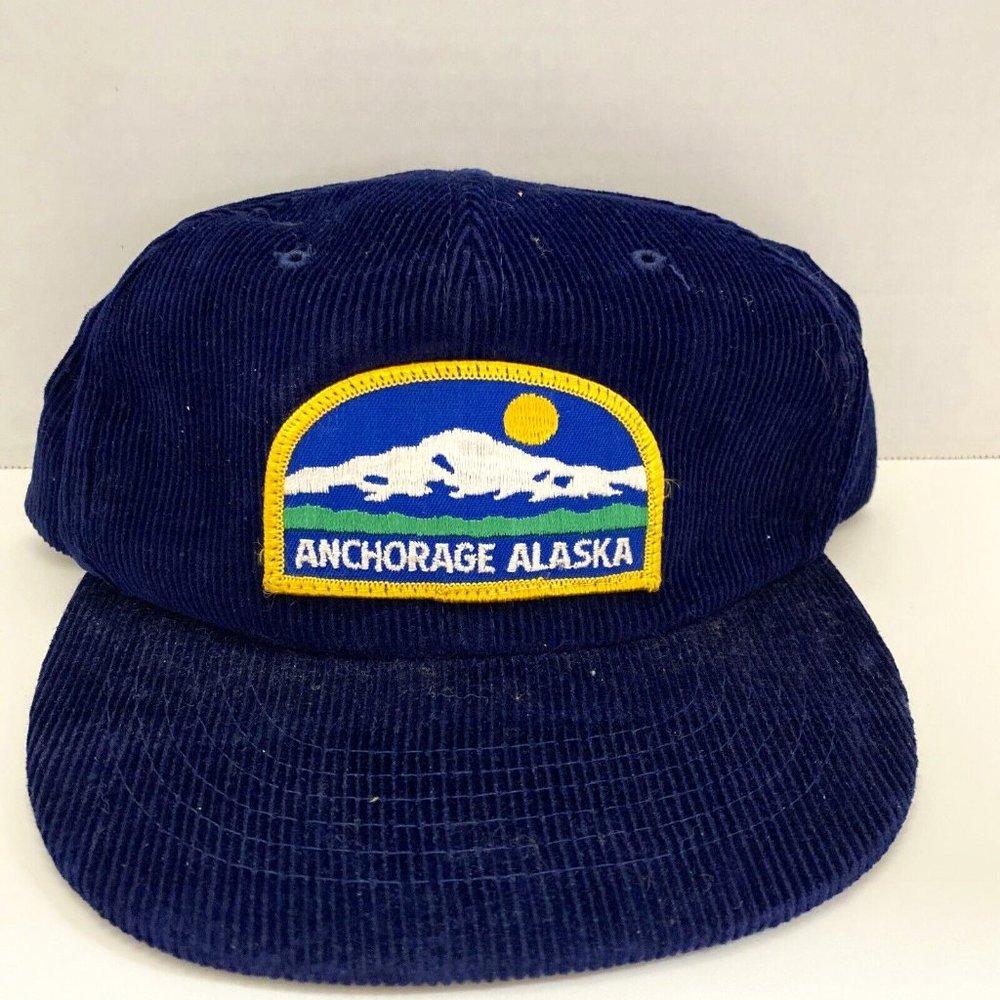 Vintage Corduroy Adjustable Hat Made In Korea Alaska Embroidery